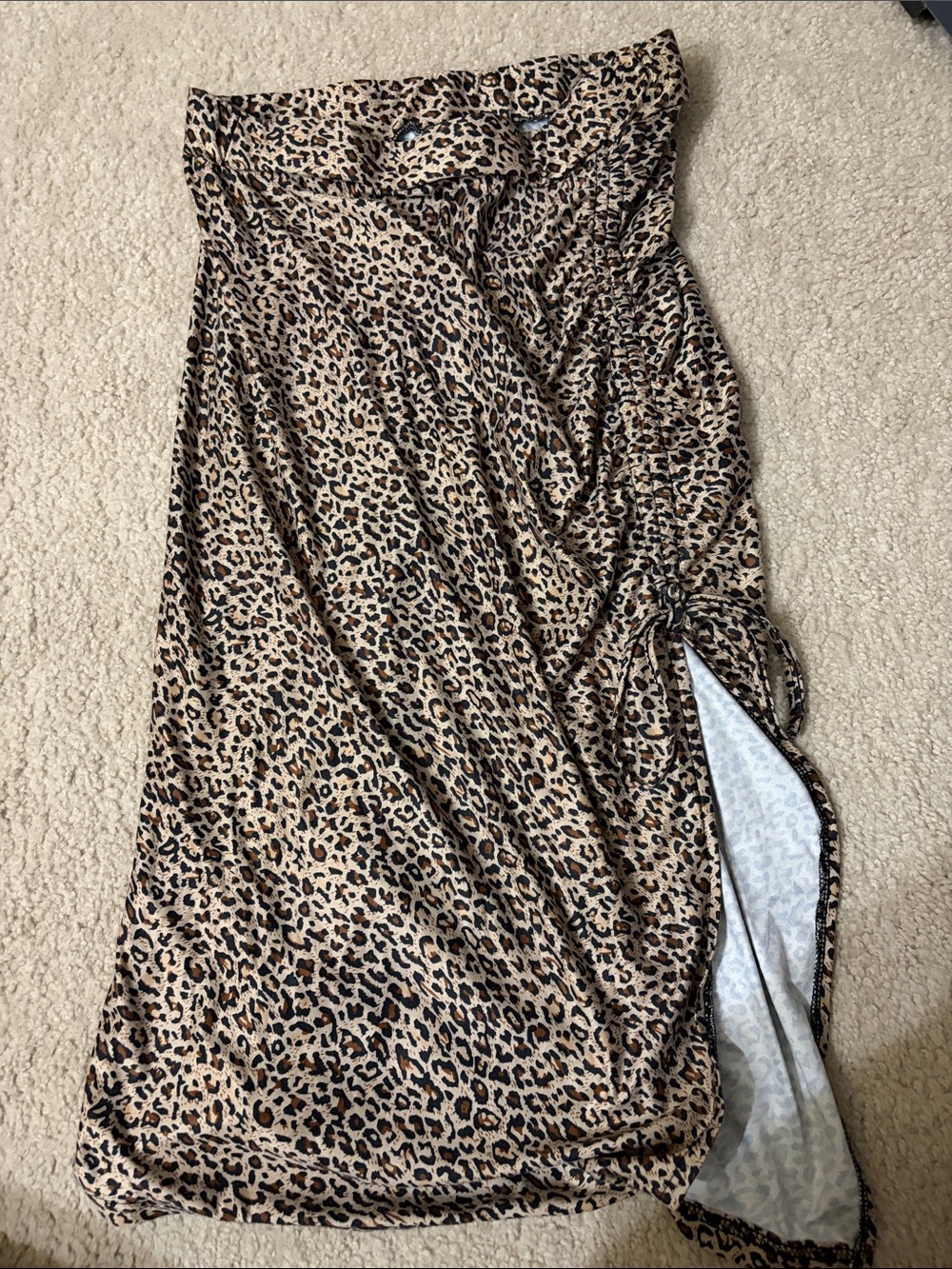 SHEIN Beige Brown Black Leopard Asymmetrical Skirt